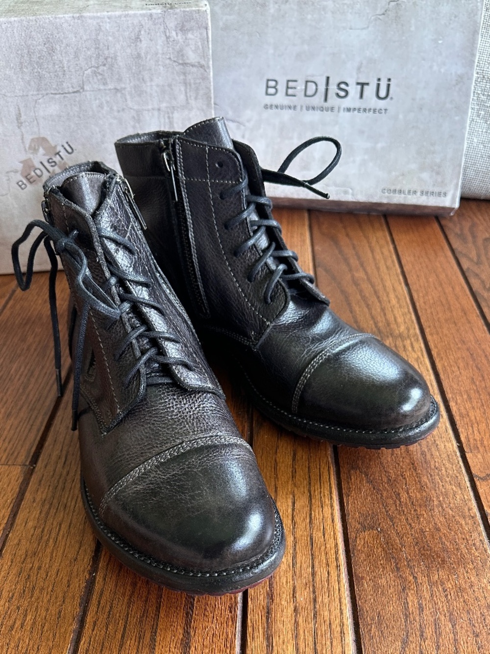 NWT BED|STU Bonnie II Black Leather Combat Ankle Boots Women’s 9.5M NWB